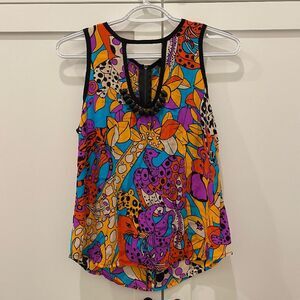 Nanette Lepore sleeveless, animal and flower pattern, vivid multicolor, Size 2